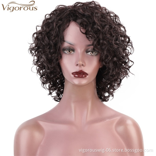 Vigorous 12 Inches Side Part Brown Short Hair Wig Human Hair Wigs Afro Curly Wigs For White Women Wholesale Price